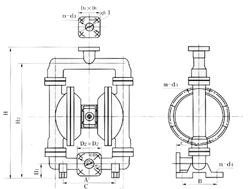 QBY气动隔膜泵安装结构图